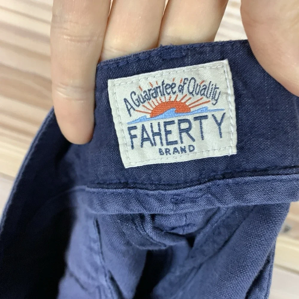 Faherty Shorts Mens 37‎ in Linen Cotton Travel Preppy Navy Chino
